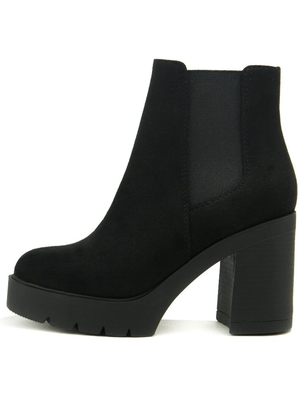 Women's Black Suede Embroid Solid Pull On Casual High Heel Closed Toe Ankle Boot